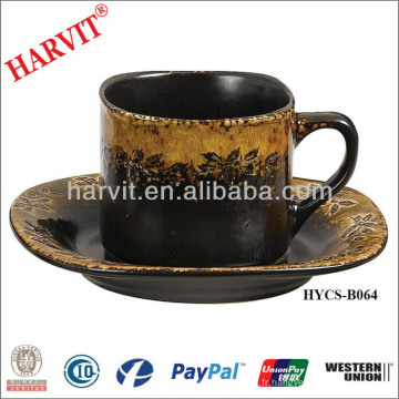 Hot Selling Black Brown Reactive Glaze Dinnerware Théière en céramique Coupe et soucoupe / Set de thé marocain / Set de thé vintage Café